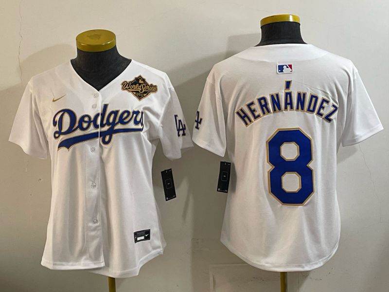 Women 2026 Los Angeles Dodgers #8 Hernandez White Gold Game Nike MLB Jersey style 010